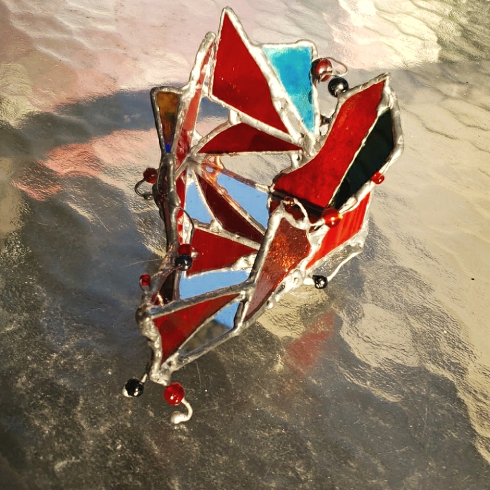 Handmade Art Stained Glass Triangle Box Sculpture